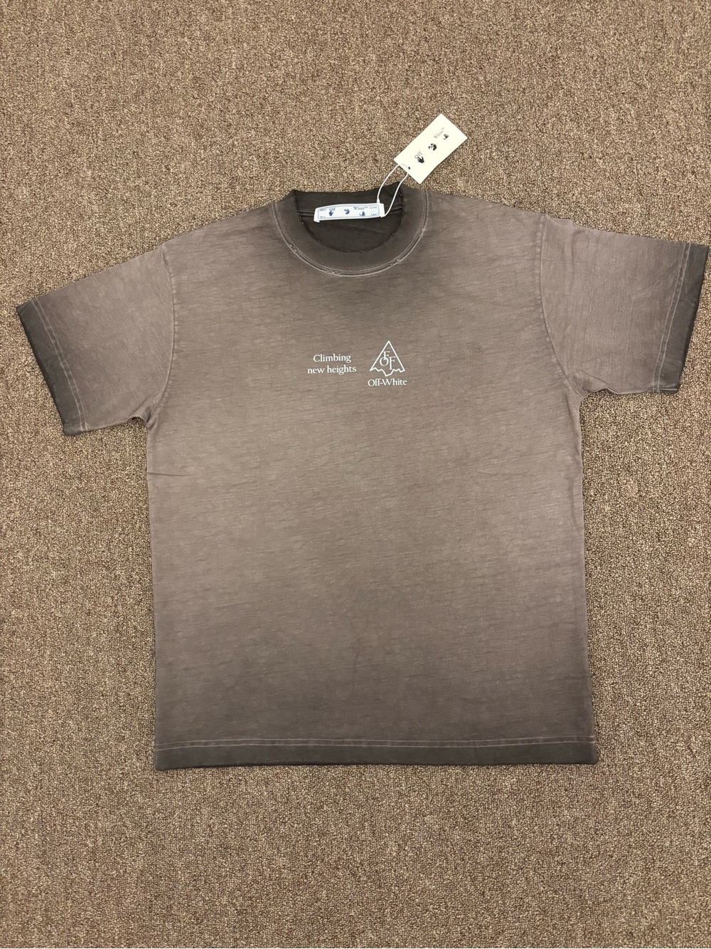 Off-White Short-Sleeve Tee in Muted Taupe with White Logo